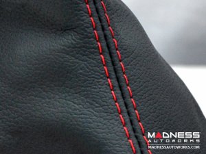 FIAT 500 Gear Shift Boot - Black Italy - Black Leather w/ Red Stitching + Gear Shift Pattern Emblem